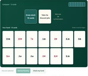 Indian Rummy playing interface